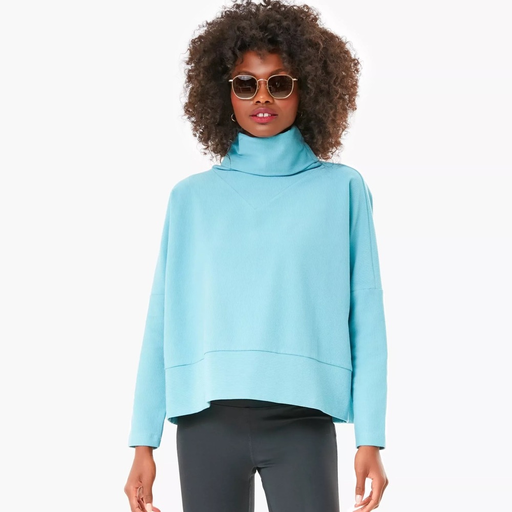 Tuckernuck Blue Ribbed Rollins Funnel Neck Sweater Medium - Picture 1 of 8
